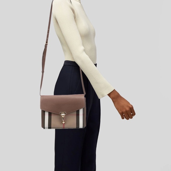 Authentic BURBERRY Macken Crossbody Bag Leather and House Check Canvas - Picture 12 of 12